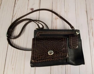 Brighton Leather Purse Black Brown Croc Embossed Organizer 7 inches x 5.5 inches - Picture 1 of 12