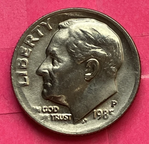 1985 P Roosevelt Dime, DDO/DDR, Obv C.U.D Error, FB, Missing Lower Band, #DI-025 Cover
