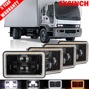4PCS 4x6" LED Headlights Hi-Lo Beam DRL Angel Eyes Lamp for GMC Isuzu Base Truck - Bild 1 von 12