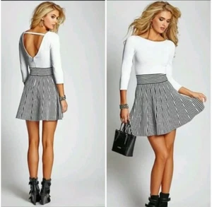 Nuevo con etiquetas Vestido Guess cuello de barco a rayas con vendaje talla L - Imagen 1 de 9