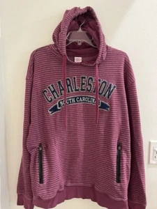 Felpa con cappuccio Charleston South Carolina taglia L righe rosse foderata in pile accogliente invernale - Foto 1 di 4