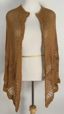 Local Handmade Crochet Shawl Soft Yarn Beautiful Handwork Caramel Brown - Image 1 of 4