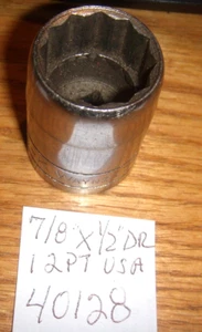 S-K WAYNE  7/8" X 1/2" DR # 40128  12 POINT CHROME USA - Picture 1 of 1