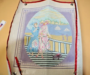 Hand Painted 14 Mesh Water scene Needlepoint Canvas Needlework Boarder needs fix - Picture 1 of 7