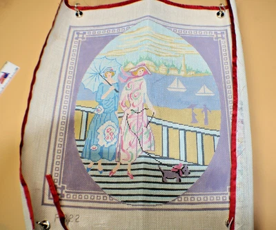 Hand Painted 14 Mesh Water scene Needlepoint Canvas Needlework Boarder needs fix - Image 1 of 4