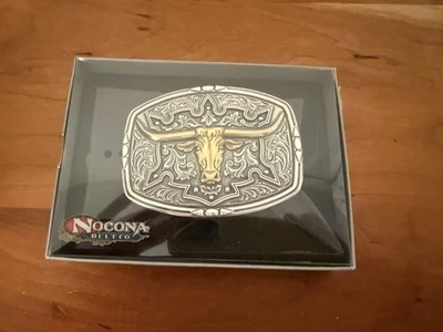 Nacona Hebilla de Cinturón Western Nuevo Cuerno Largo Dorado con Plata Grabado Rectangular Foto 1 de 4
