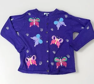 Quacker Factory Y2K 90s Purple Butterfly Cardigan Cotton Ramie Sz M Eclectic - Picture 1 of 8