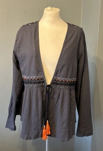 Kaleidoscope 100% Cotton Long Sleeve Open Top Tie Front Size 16 Embroidered - Picture 1 of 5