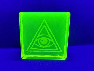 Uranium Glass Vaseline Eye Of Providence Brick Sign Etched Vaseline Hand Made - image 1 of 4