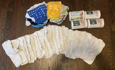 19 Cloth Diapers, 25 Terry Inserts, 4 Rolls of Diaper Liners *Read Description* - Image 1 of 4