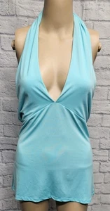 VENUS M VIBRANTE AZUL CIELO CUELLO EN V CORTE BAJO SEDOSO ELÁSTICO HALTER CAMISETA SIN MANGAS - Imagen 1 de 20