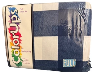 ColorUps Springmaid Check Navy FULL Set. 4 pc. 180 Percale. Cotton Blend. NEW. - Picture 1 of 8