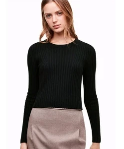 Babaton DAMEN KURZER Cropped Pullover 38% Wolle SCHWARZ Langarm Gr. XS - Bild 1 von 9