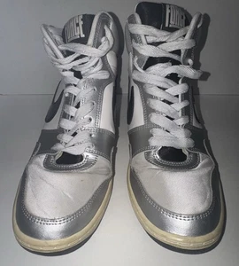 NIKE AIR FORCE SKY HIGH WEDGE SNEAKERS WHITE BLACK SILVER SZ 10 YOUTH WOMEN 11.5 - Picture 1 of 7