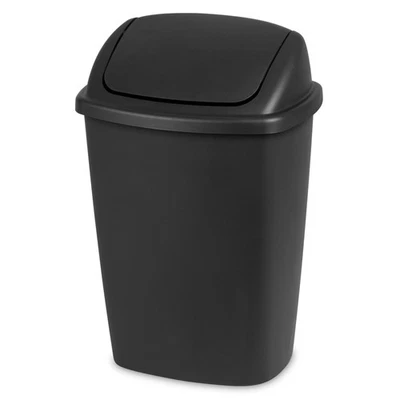 LIZO Sterilite Kitchen Trash Can, 7.5 Gallon, Plastic Swing Top Garbage Bin, Black