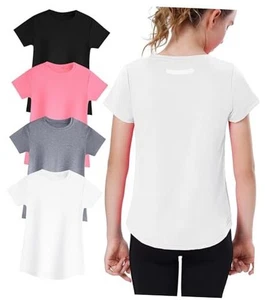  4 Pack Girls Athletic Shirts Quick Dry Shirts Short Sleeve T 14 Years Set 7 - Picture 1 of 7