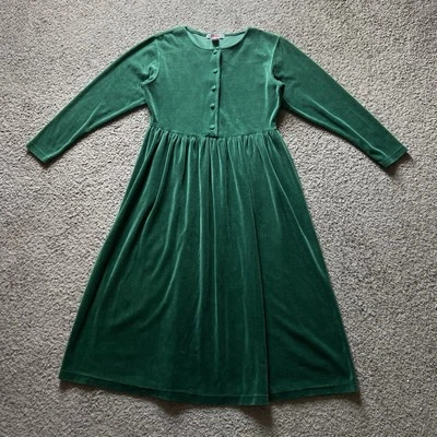 Vintage FADS Maxi Dress Medium Green Velour Long Sleeve Cottage Prairie 80s 90s - Image 1 of 4