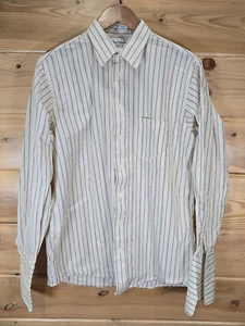 VTG Burberry Long Sleeve Button Shirt French Cuff Men 15 1/2-35 Striped Beige - Picture 1 of 10