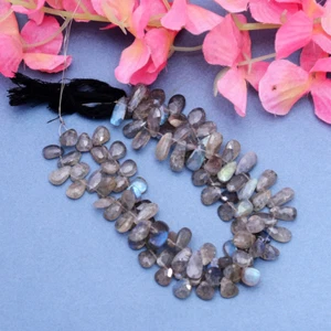 Natural Multifire-Labradorite Pear Faceted Briolette Shape Loose Gemstone Beads. - Picture 1 of 6
