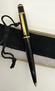 Cartier Diablo Full Size Ballpoint Pen Black Composite Gold Trim Blue Cabochon - Picture 1 of 13