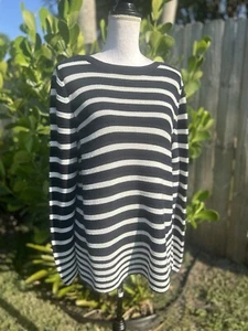 J. Jill Striped Knit Tunic Sweater Blue Cotton Blend Long Sleeve Size Large - Picture 1 of 6
