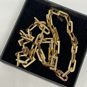 Chunky Gold Tone Oblong Links NECKLACE 54cm long Retro 1980's Vintage - Picture 1 of 9