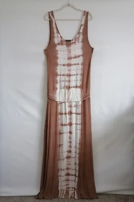 Maxi Vestido Largo Drapeado Cuello en V Teñido Marrón Blanco Venus Para Mujer Talla Grande Foto 1 de 4