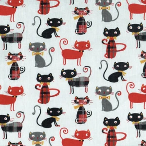 Textiles français Meow! Miaow! Cat fabric 100% Cotton Reds & Black - Picture 1 of 1