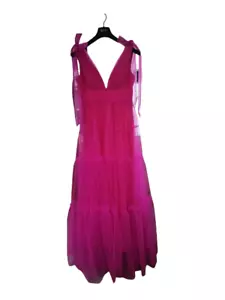Double V Neck Tulle Formal Party Gown Prom Dress Backless Hot Pink Size 12 Long - Picture 1 of 2