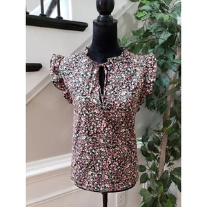 BB Dakota Top Blouse Women Size XXL Black Floral Ruffle Casual Sleeveless V-Neck - Picture 1 of 14