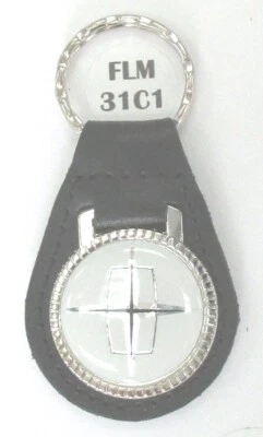 White LINCOLN CONTINENTAL Leather #31C1 Chrome Key Ring 1996 1997 1998 1999 2000 - Image 1 of 4
