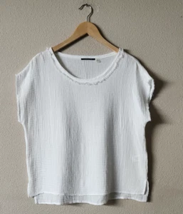 T Tahari Crinkle Gauze Side Slit Cap Sleeve 100% Cotton White Shirt Size-L - Picture 1 of 4