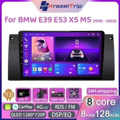 8 Core Car Radio for BMW 5 E39 1995 - 2003 E53 X5 M5 WIFI Carplay QLED DSP Fan - Image 1 of 4