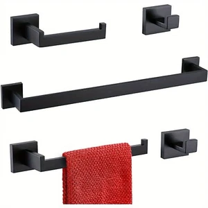 5pcs Bathroom Hardware Accessories Set Towel Bar Set Black 304 Stainless Steel - Picture 1 of 6