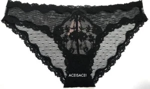 Neu mit Etikett * Victoria's Secret SEXY GEBLÜMT ** MESH CHEEKINI/TANGA HÖSCHEN -- SCHWARZ (54A2) -- M/M - Bild 1 von 3