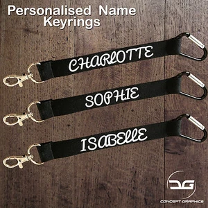 Maßgeschneiderter personalisierter Mädchenname hochwertiger Mini-Schlüsselband-Schlüsselring INDIVIDUELLER TEXT - Bild 1 von 2