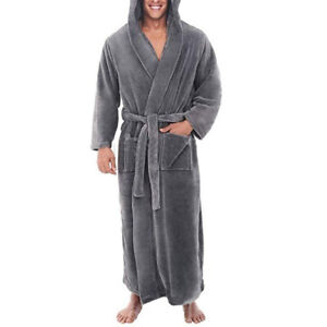 US Mens Soft&Cozy Luxury Hooded Fleece Dressing Gown Bathrobe Robe Sizes S - 3XL