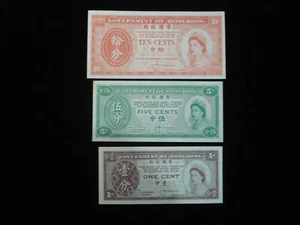 HONG KONG 10 Cents 5 Cents and 1 cent banknote 1961-1965 . (NNOO) - Picture 1 of 2