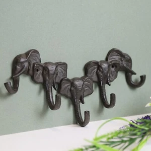 Elefant Wandhaken 5 Haken Gusseisen Kofferraum Mantel Mütze Schlüssel Ornament Heimaufhänger - Bild 1 von 2