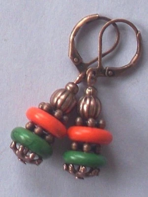 Naranja Oliva HOWLITE Redondeles Pendiente Gota COBRE PALANCA Artesano XX Foto 1 de 4