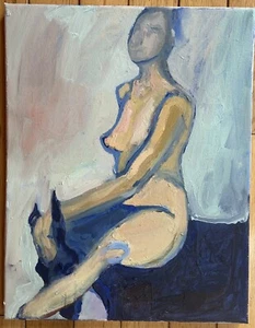 Original Moderne Abstrakte Kunst Figur Gemälde Frau Pferd 11x14 Öl auf Leinwand - Bild 1 von 3