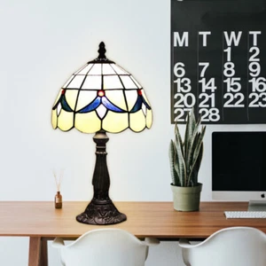Desk Lamp Table Light Tiffany Style Stained Glass Loft Night Light Beige Blossom - Picture 1 of 11