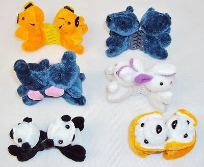 Kids' Hair Clips w/Plastic Clips ~ 6 Assorted Miniature Plush Animals CUTE! NEW - Image 1 of 4