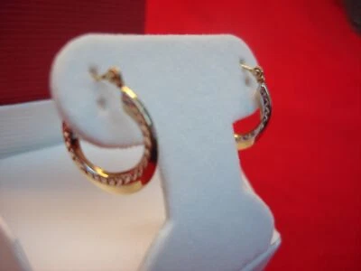 14K YELLOW/WHITE GOLD 5/8" HOOP EARRINGS - SMALL BUT PRETTY - Image 1 of 4