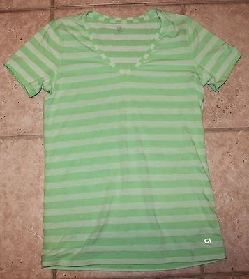 Gap Fit женщин XS зеленый в полоску v-образным вырезом короткий рукав Топ - Изображение 1 из 4