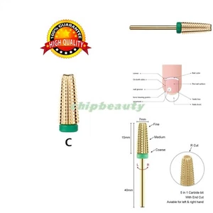 Gold 5 in 1 Hartmetall Nagel Bohrer Bit 3/32" Acryl Pulver Entferner Körnung grob (C) - Bild 1 von 6
