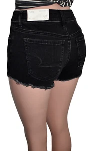 American Eagle Sz 4~ HI RISE SHORTIE DENIM X4 SUPER SUPER STRETCH BLACK SHORTS - Picture 1 of 4