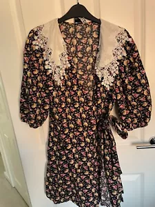 ASOS Design Floral With Lace Collar Wrap Dress, Size 14 BNWOT - Picture 1 of 3