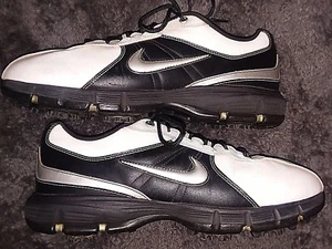 NIKE GOLF SHOES - Men's Sz 9.5 White w/ black/silver trim - Very Good Condition! - Picture 1 of 4