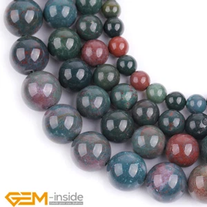 Natural Dark Green Bloodstone Gemstone Round Loose Beads 15" Strand 4/6/8/10mm - Foto 1 di 37